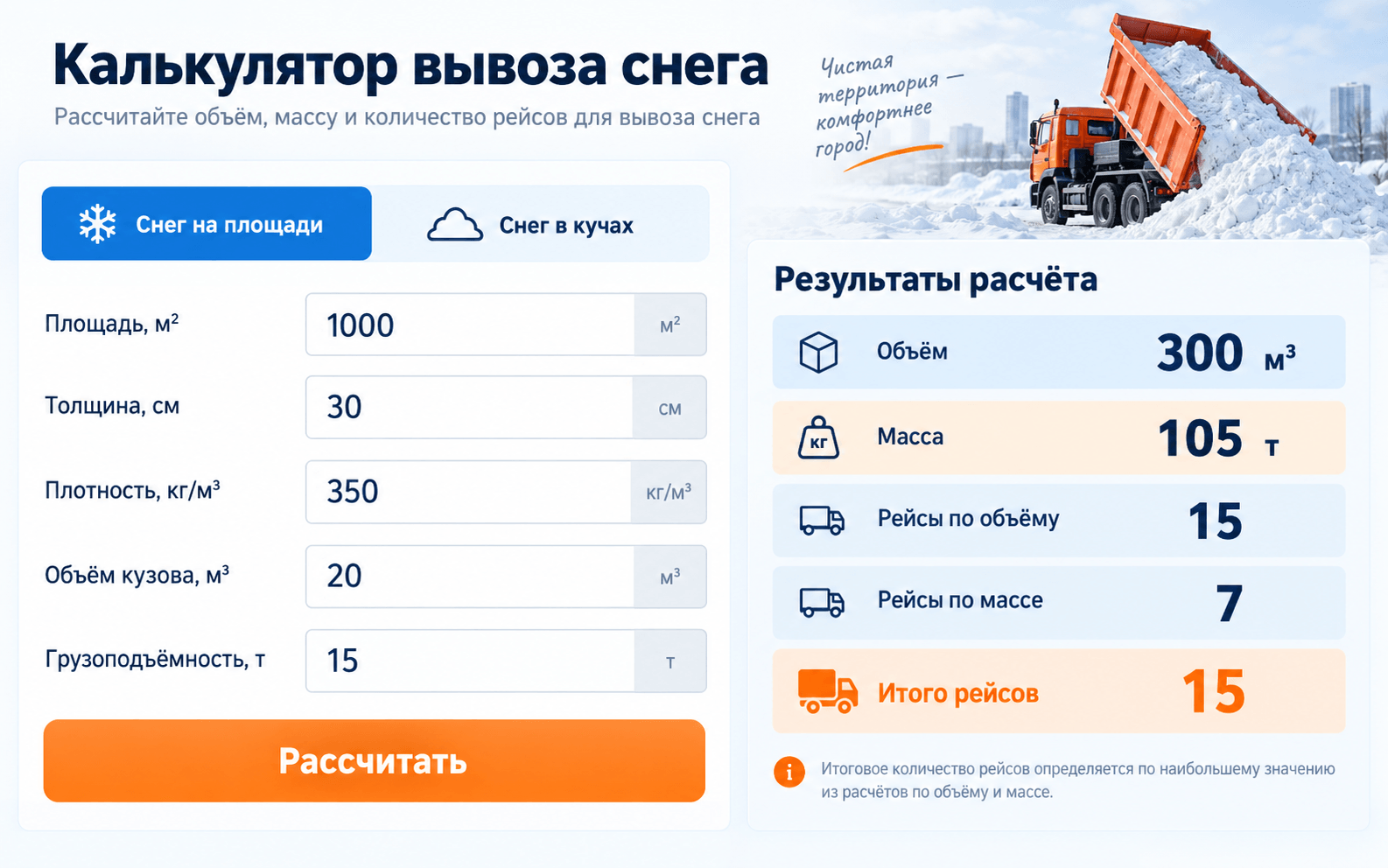 Калькулятор вывоза снега